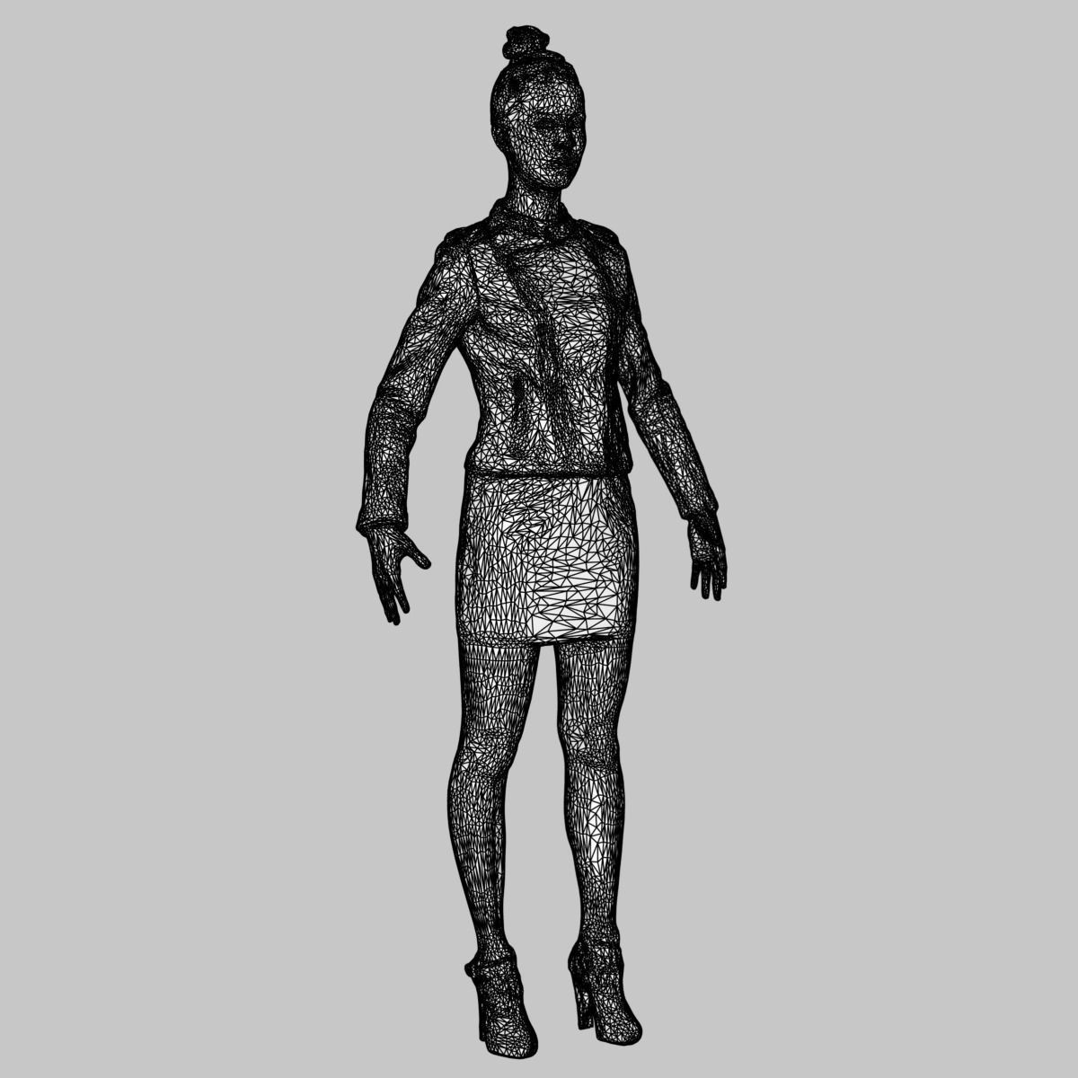 A Pose girl in leather skirt Low-poly 3D model_6