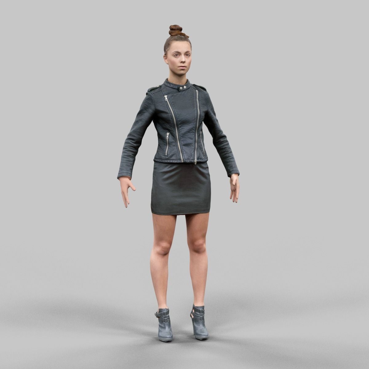 A Pose girl in leather skirt Low-poly 3D model_1