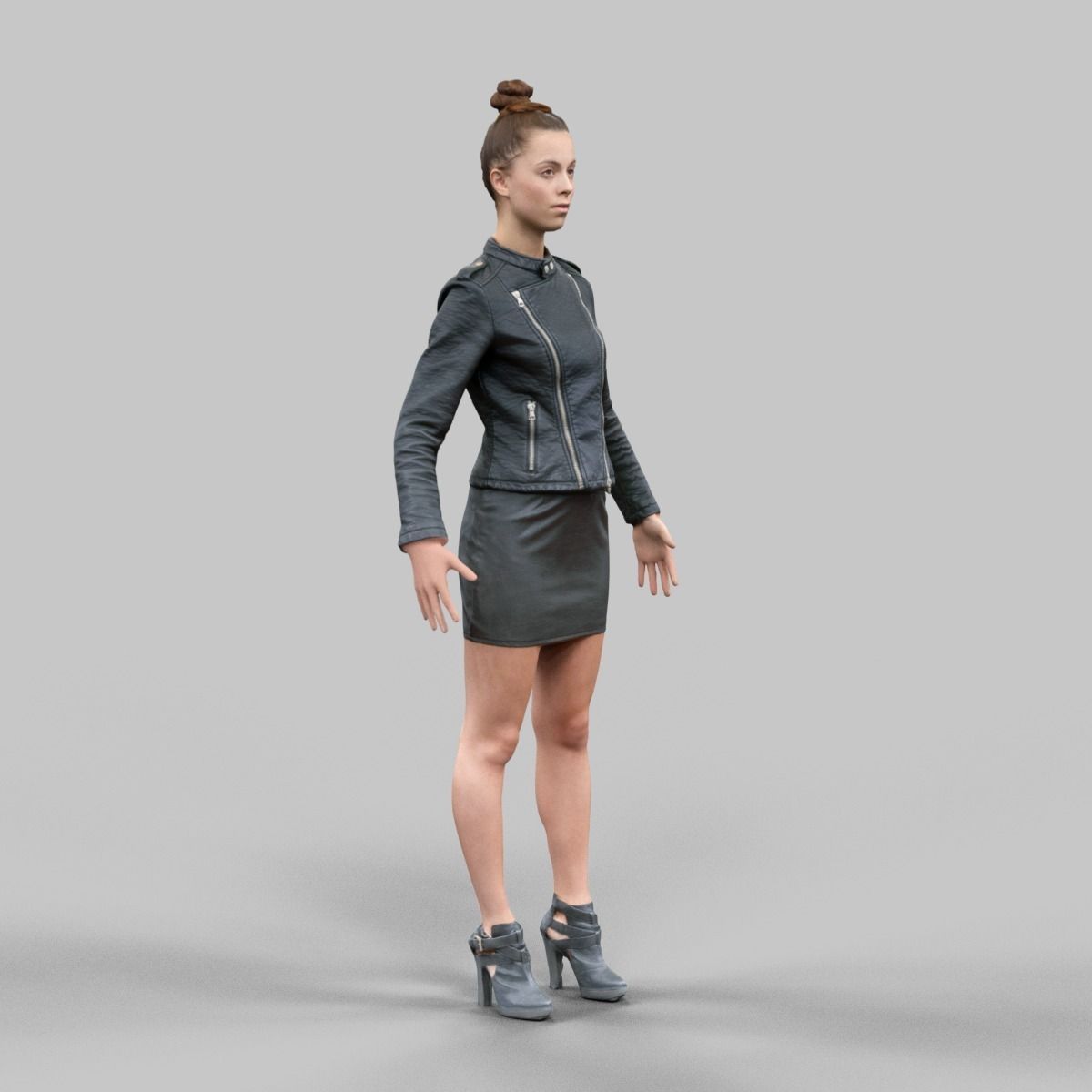 A Pose girl in leather skirt Low-poly 3D model_4