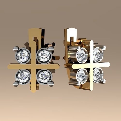 Earrings cross with two circles in middle 3D print model