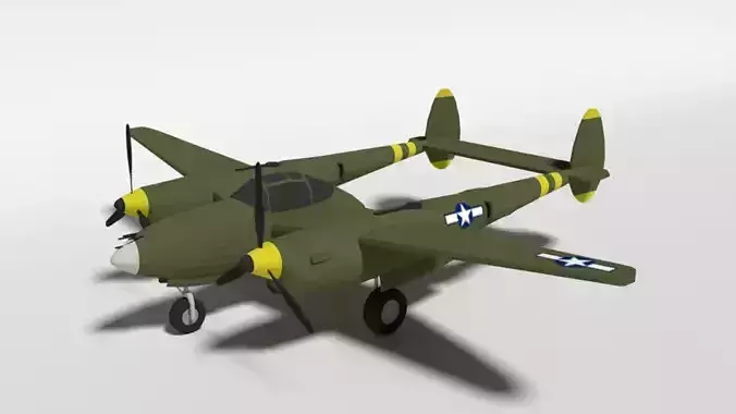Low Poly Cartoon Lockheed P38 - Lighting WWII Airplane