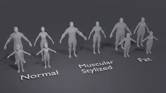 Human Body Base Mesh 10 3D Models Pack Low-poly 3D model