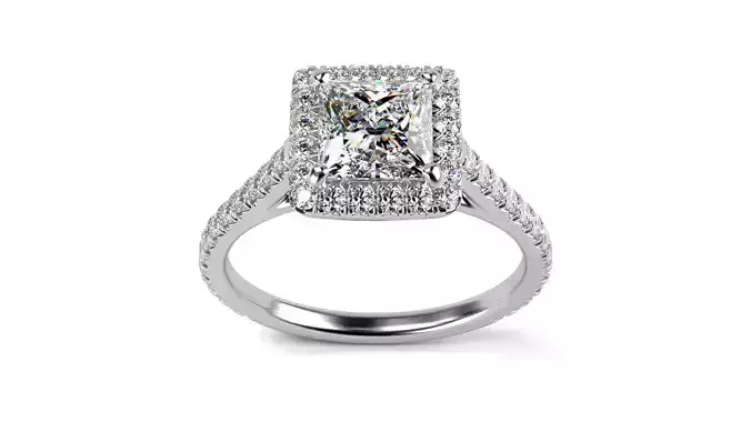 Princess cut with halo ring All sizes 3D print model