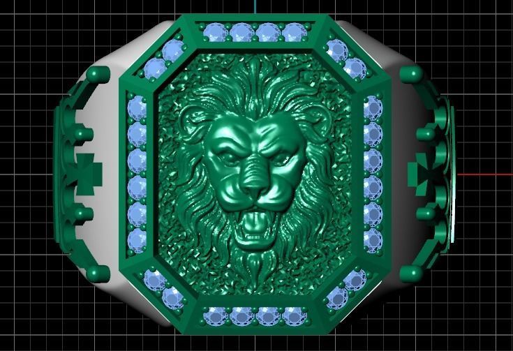 ring lion head 3D print model_2