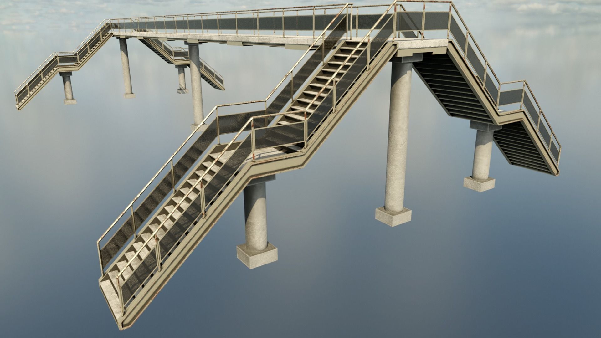 overpass escalator with railings Low-poly 3D model_1
