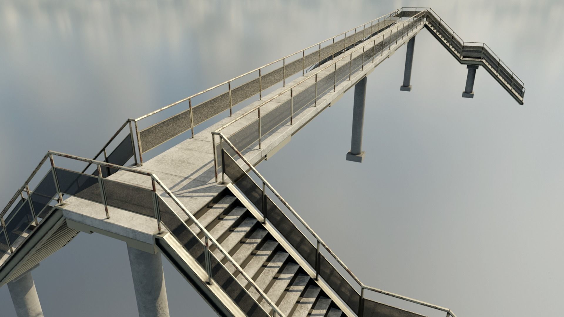 overpass escalator with railings Low-poly 3D model_3