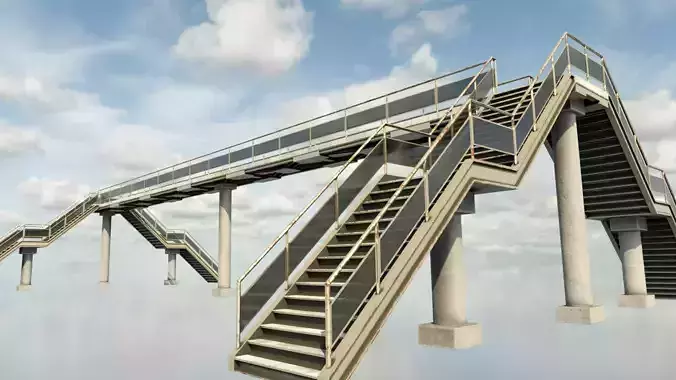 overpass escalator with railings Low-poly 3D model