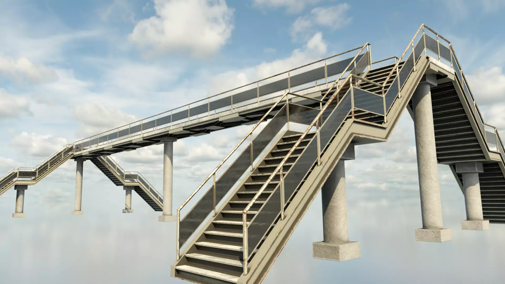 overpass escalator with railings Low-poly 3D model_0