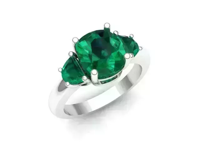 Rings emerald stone three stone ring 3D print model