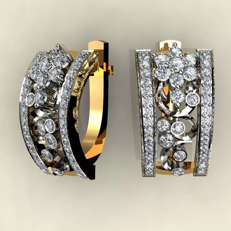 Earrings pair of gold and diamond 3D print model_0