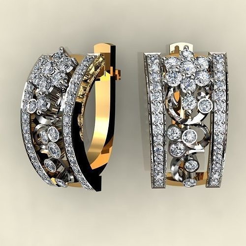 Earrings pair of gold and diamond 3D print model