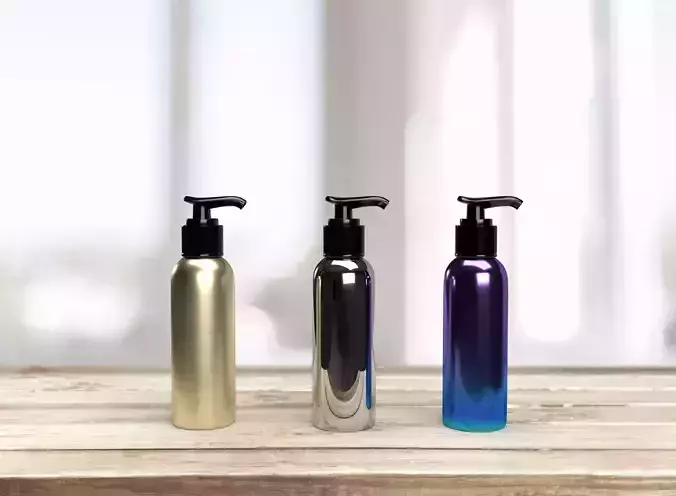 Pump bottle or pump dispenser in different metallic colors 3D model