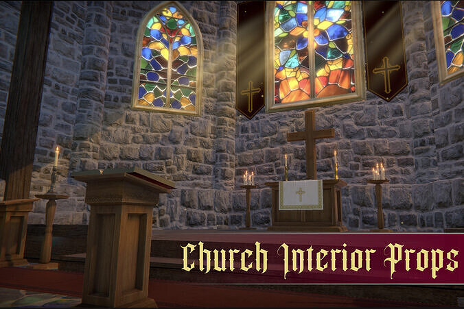 Church Interior Props Low-poly 3D model