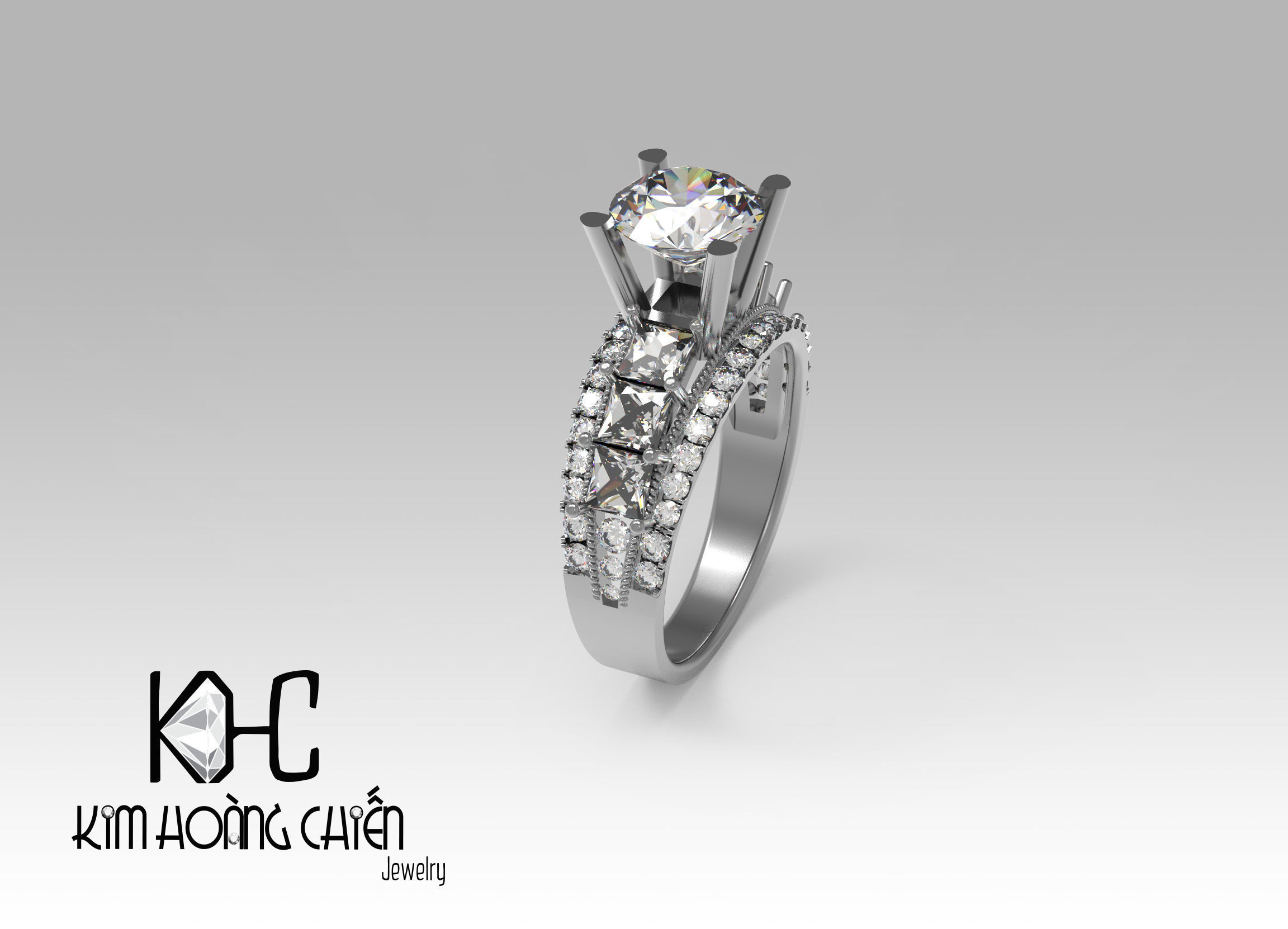Rings-0488 -3dm with diamond -1 Files 3D print model  3D print model_4