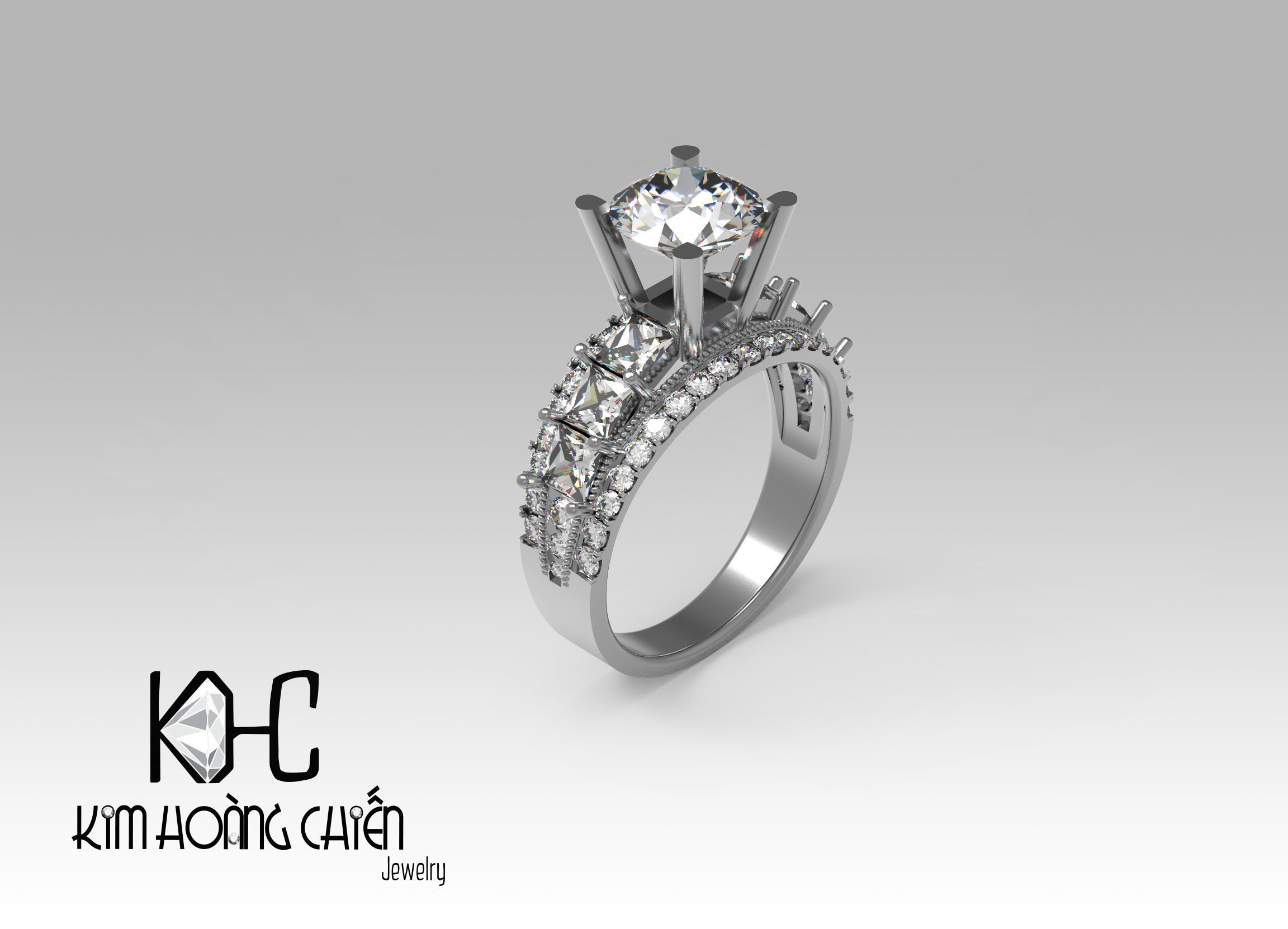 Rings-0488 -3dm with diamond -1 Files 3D print model  3D print model_2