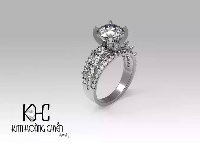 Rings-0492-3dm with diamond -1 Files 3D print model 3D print model
