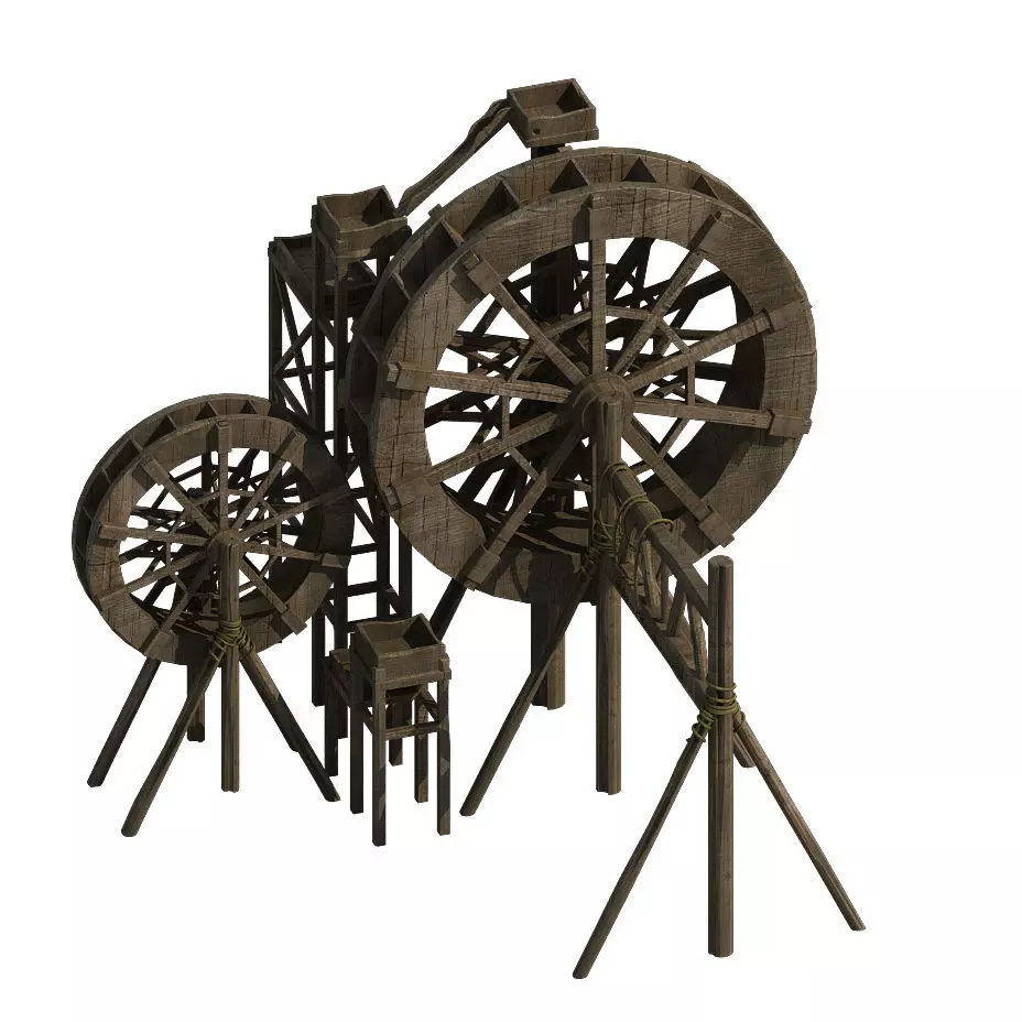 Countryside Riverside Building - Waterwheel 01 3D model_0
