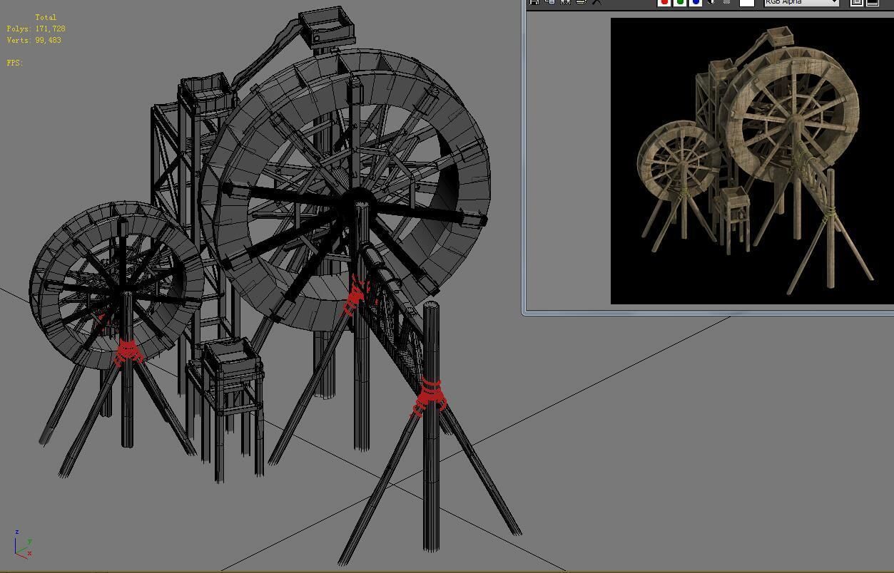 Countryside Riverside Building - Waterwheel 01 3D model_6