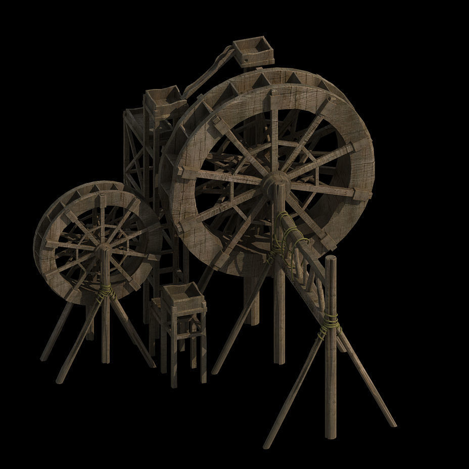 Countryside Riverside Building - Waterwheel 01 3D model_1