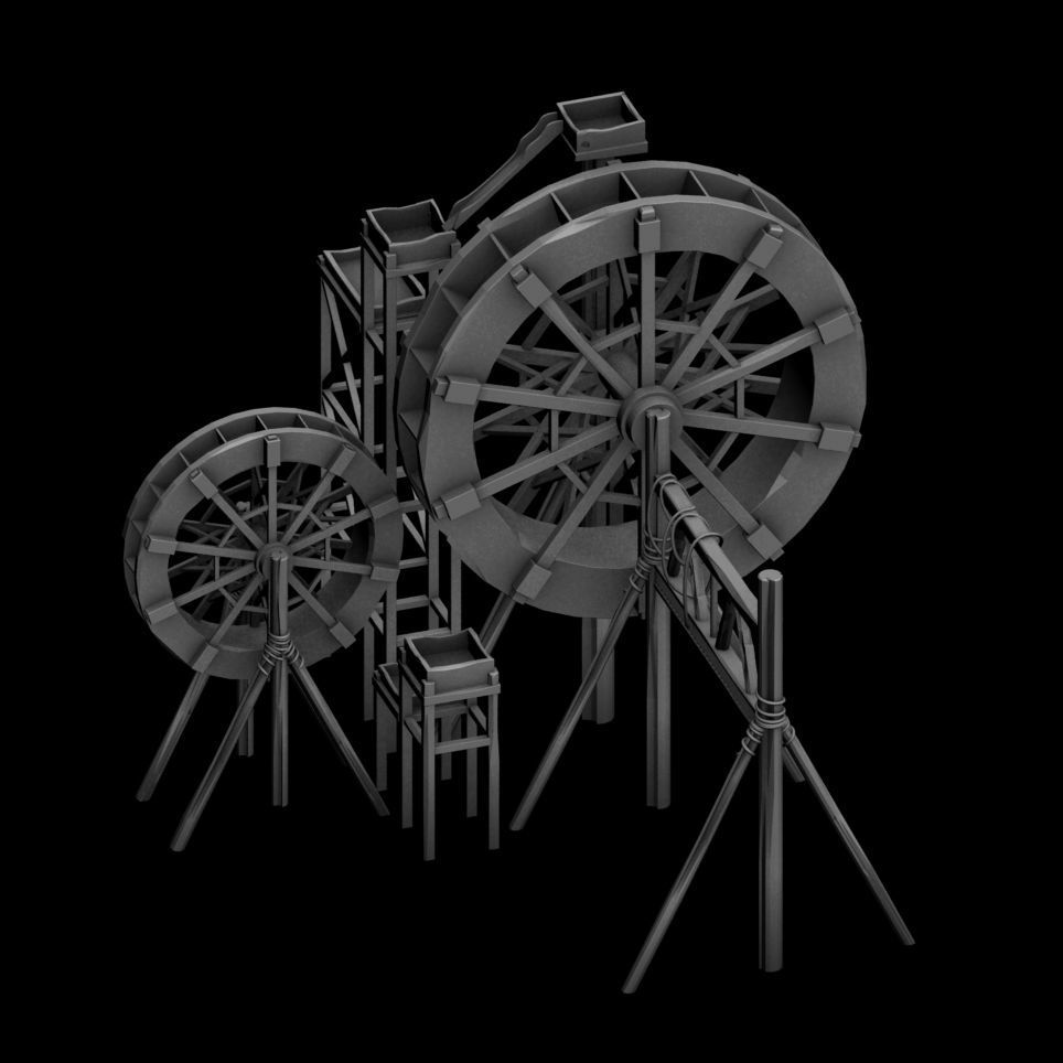 Countryside Riverside Building - Waterwheel 01 3D model_3