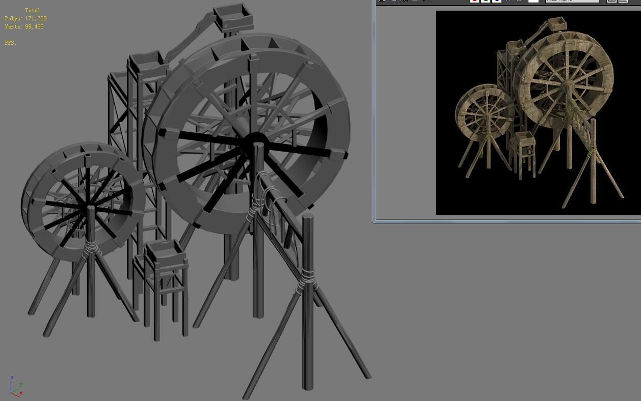Countryside Riverside Building - Waterwheel 01 3D model_5