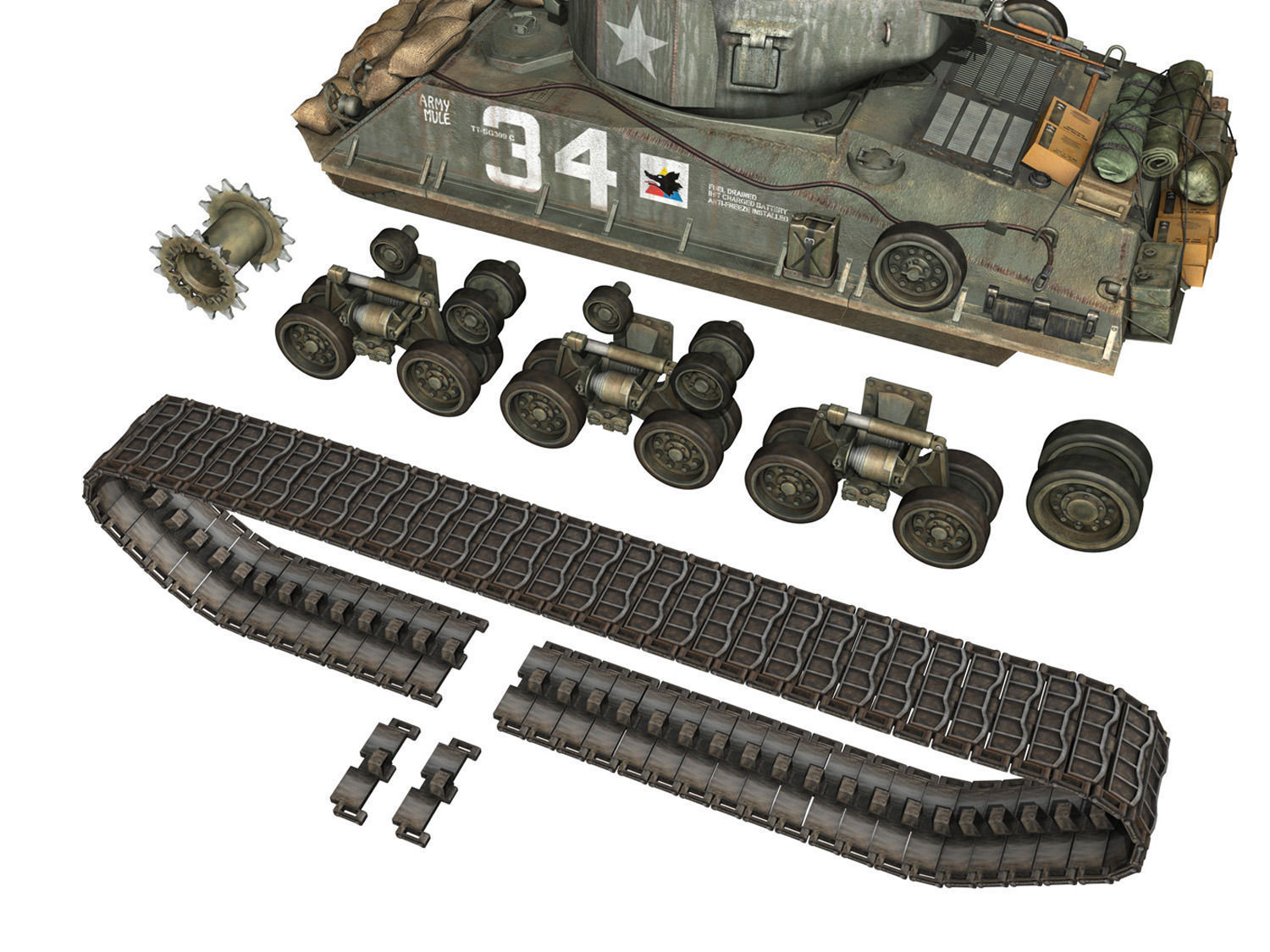 M4A3E8 HVSS Sherman - Army Mule 3D model_9