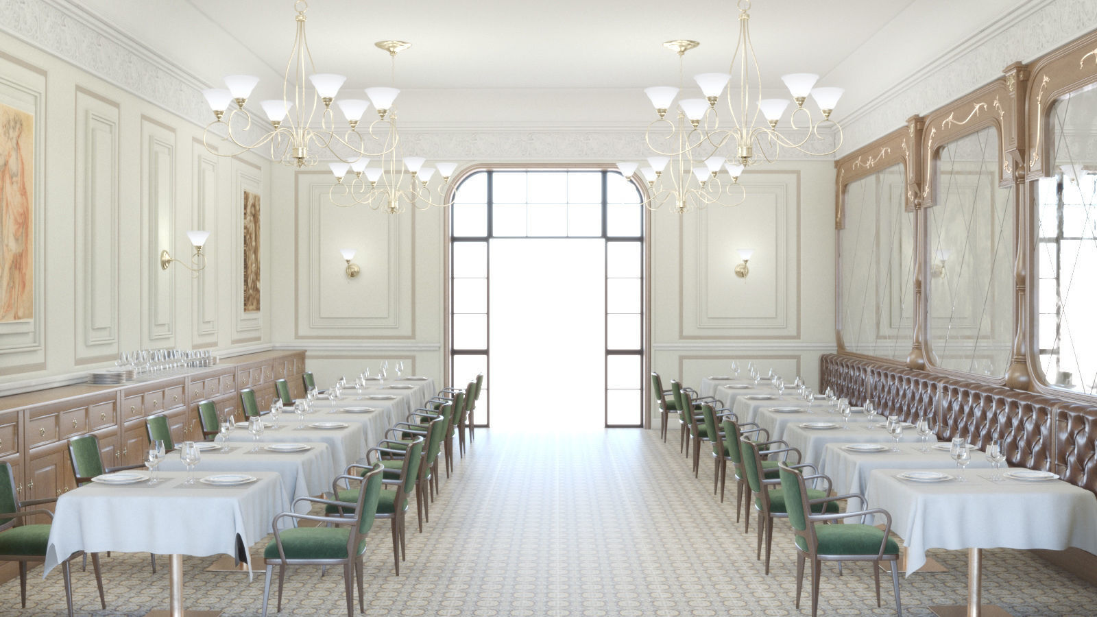 Classic restaurant scene 3D model_3