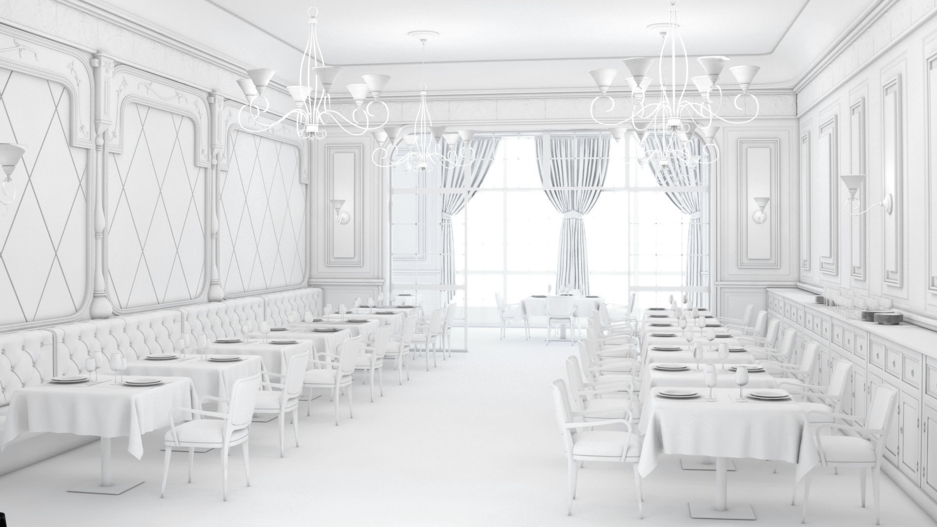 Classic restaurant scene 3D model_1