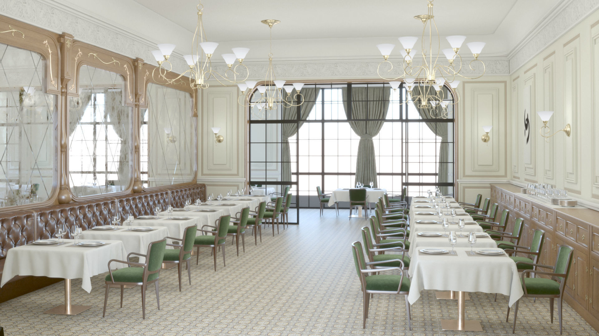 Classic restaurant scene 3D model_5