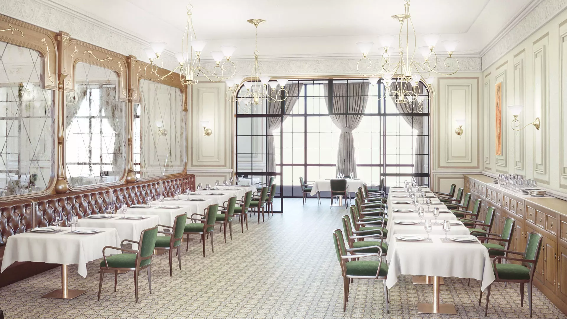 Classic restaurant scene 3D model_0