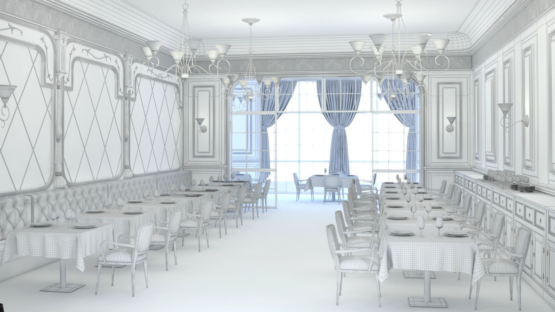 Classic restaurant scene 3D model_2