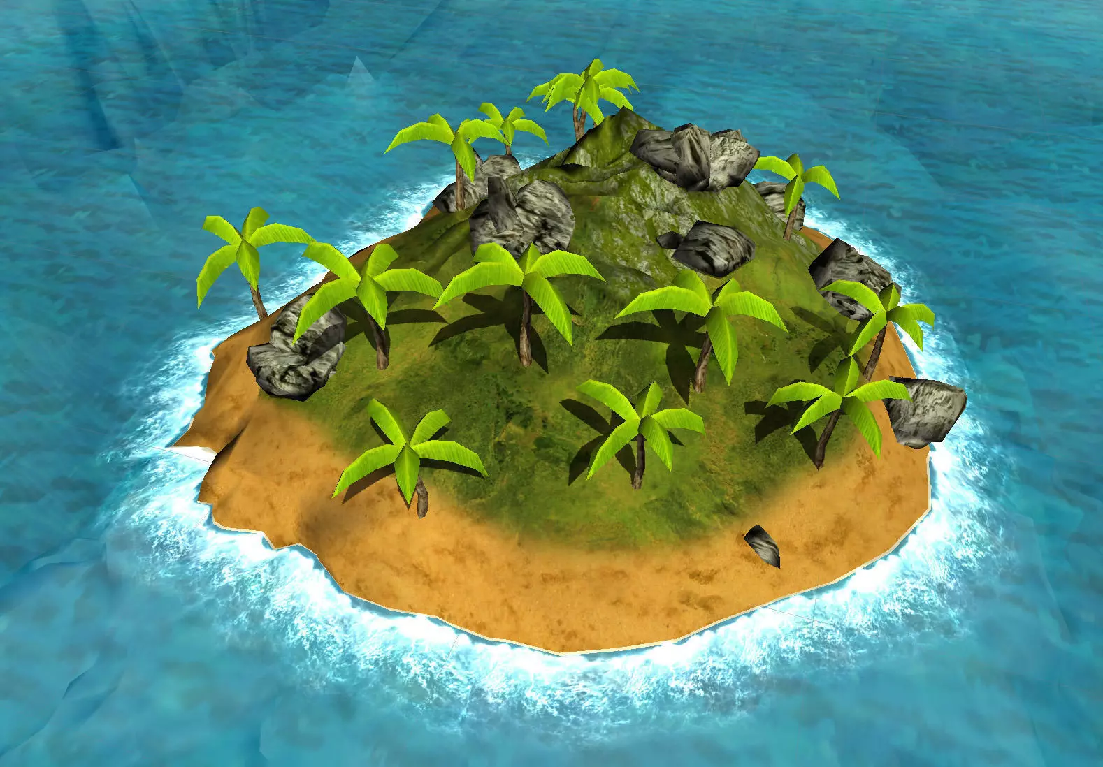 Island Set in ocean with palm trees Low-poly 3D model_0