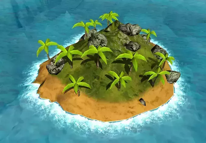 Island Set in ocean with palm trees Low-poly 3D model