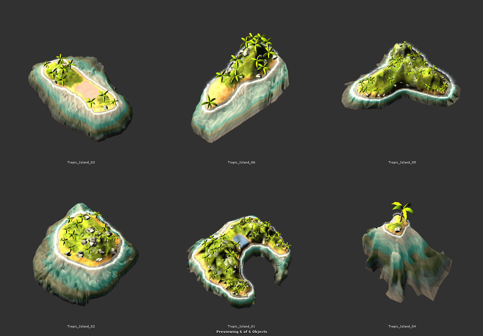 Island Set in ocean with palm trees Low-poly 3D model_6