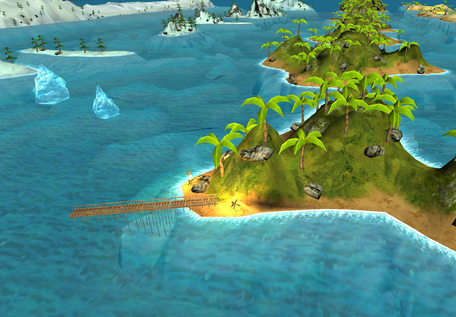 Island Set in ocean with palm trees Low-poly 3D model_1