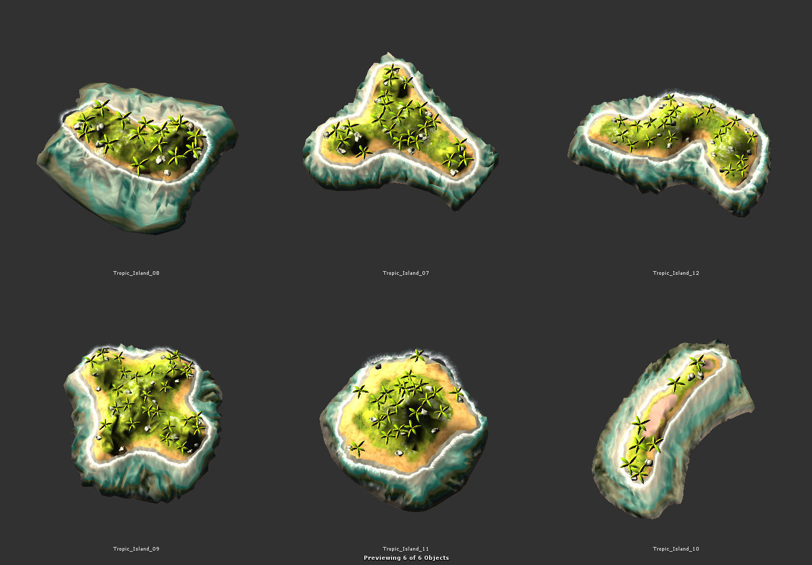 Island Set in ocean with palm trees Low-poly 3D model_2