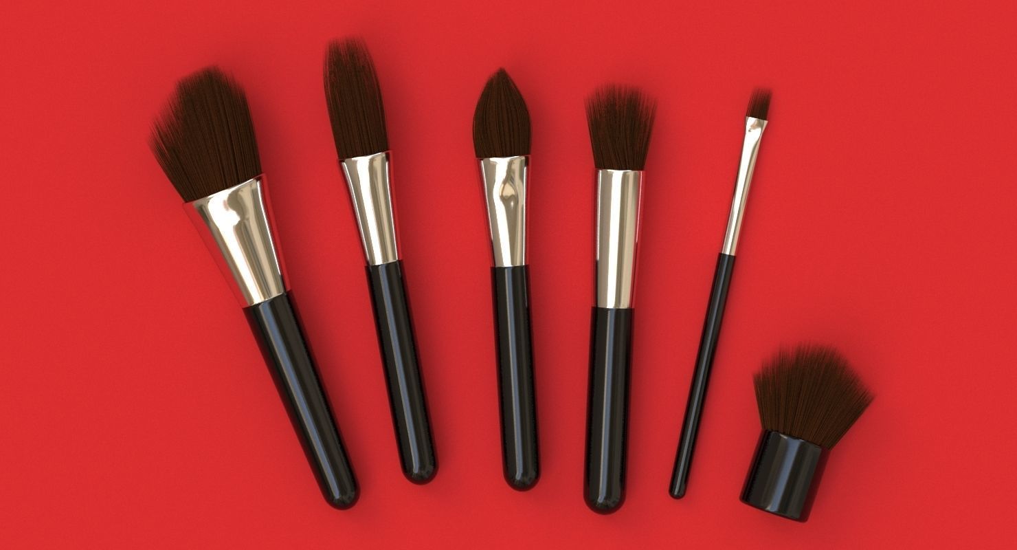 Brush Set 1 five makeup brushes Low-poly 3D model_1