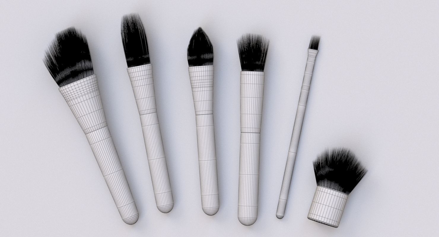 Brush Set 1 five makeup brushes Low-poly 3D model_4