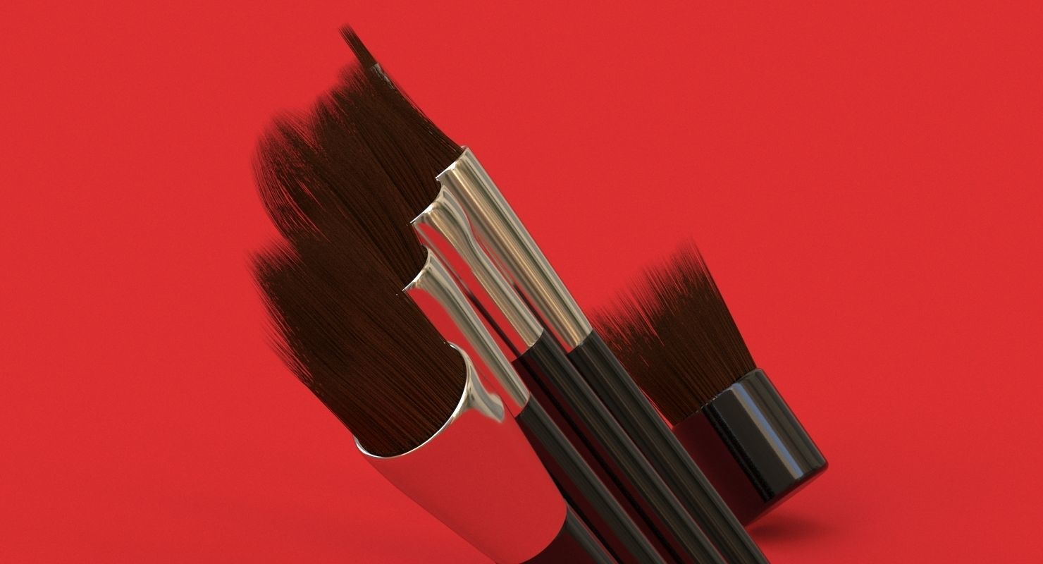 Brush Set 1 five makeup brushes Low-poly 3D model_2