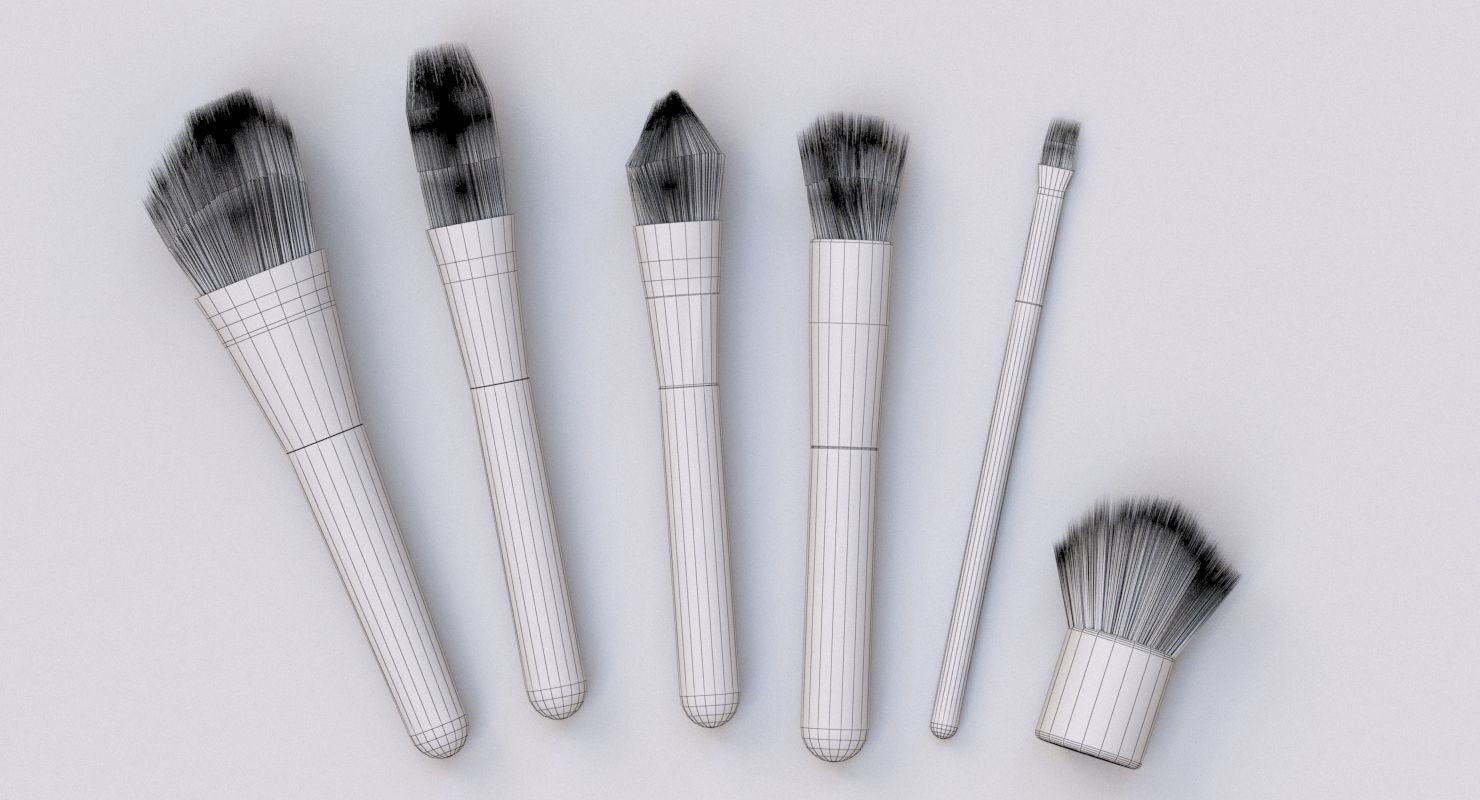 Brush Set 1 five makeup brushes Low-poly 3D model_3