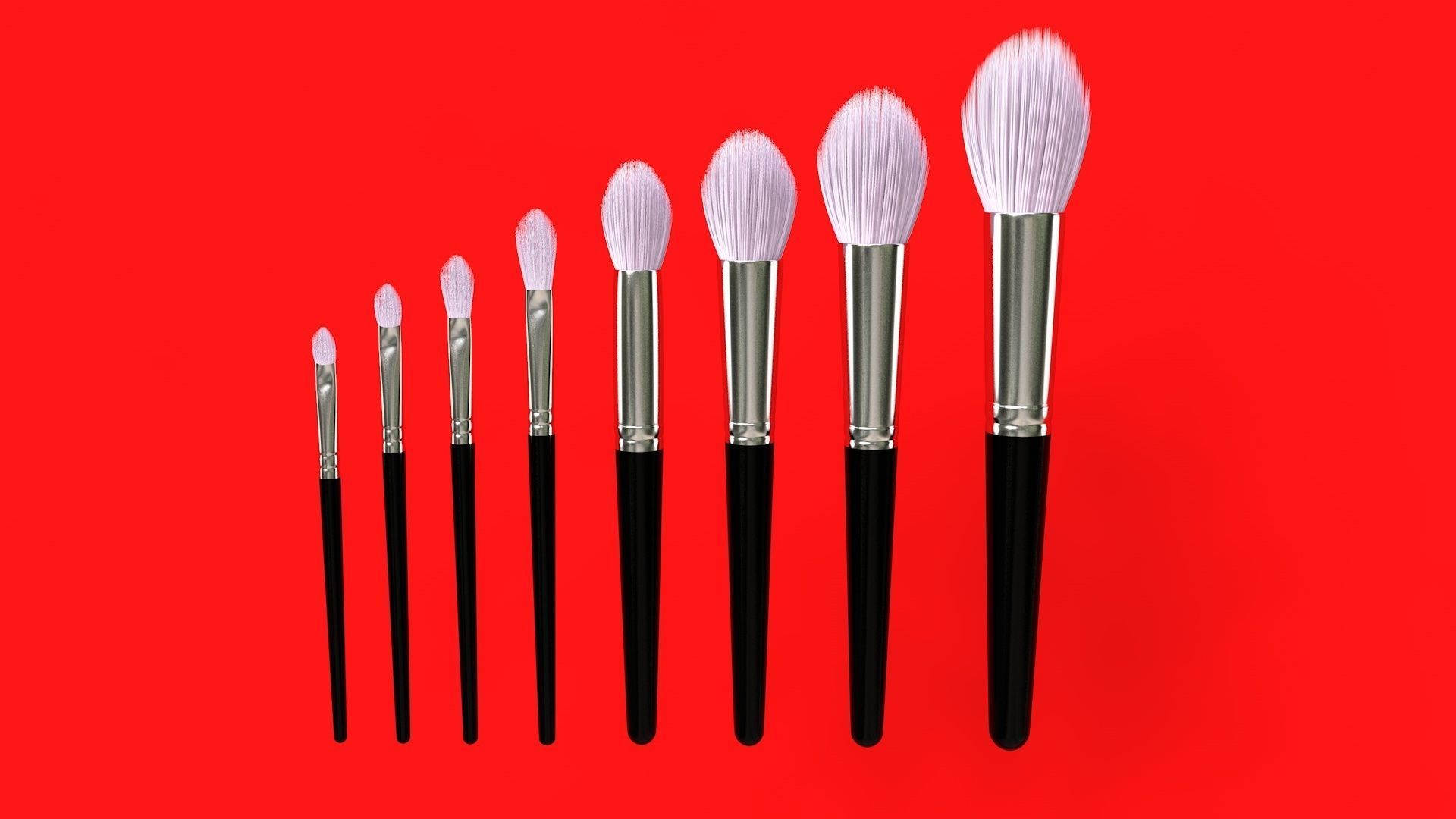 Brush Set 3 makeup brushes 3D model_6