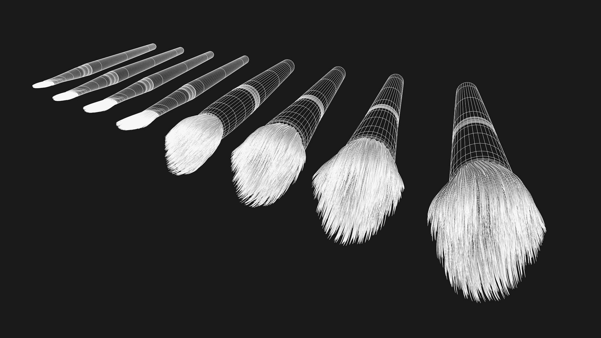 Brush Set 3 makeup brushes 3D model_10
