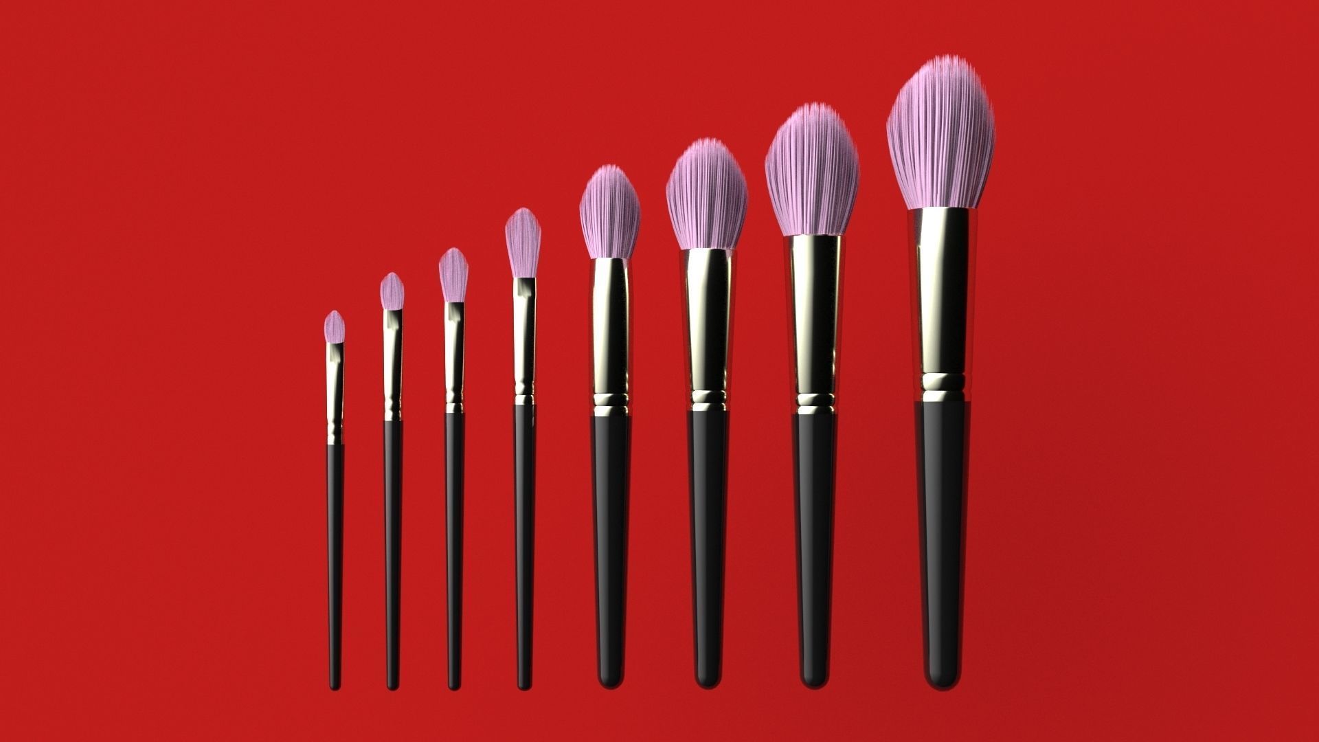 Brush Set 3 makeup brushes 3D model_3