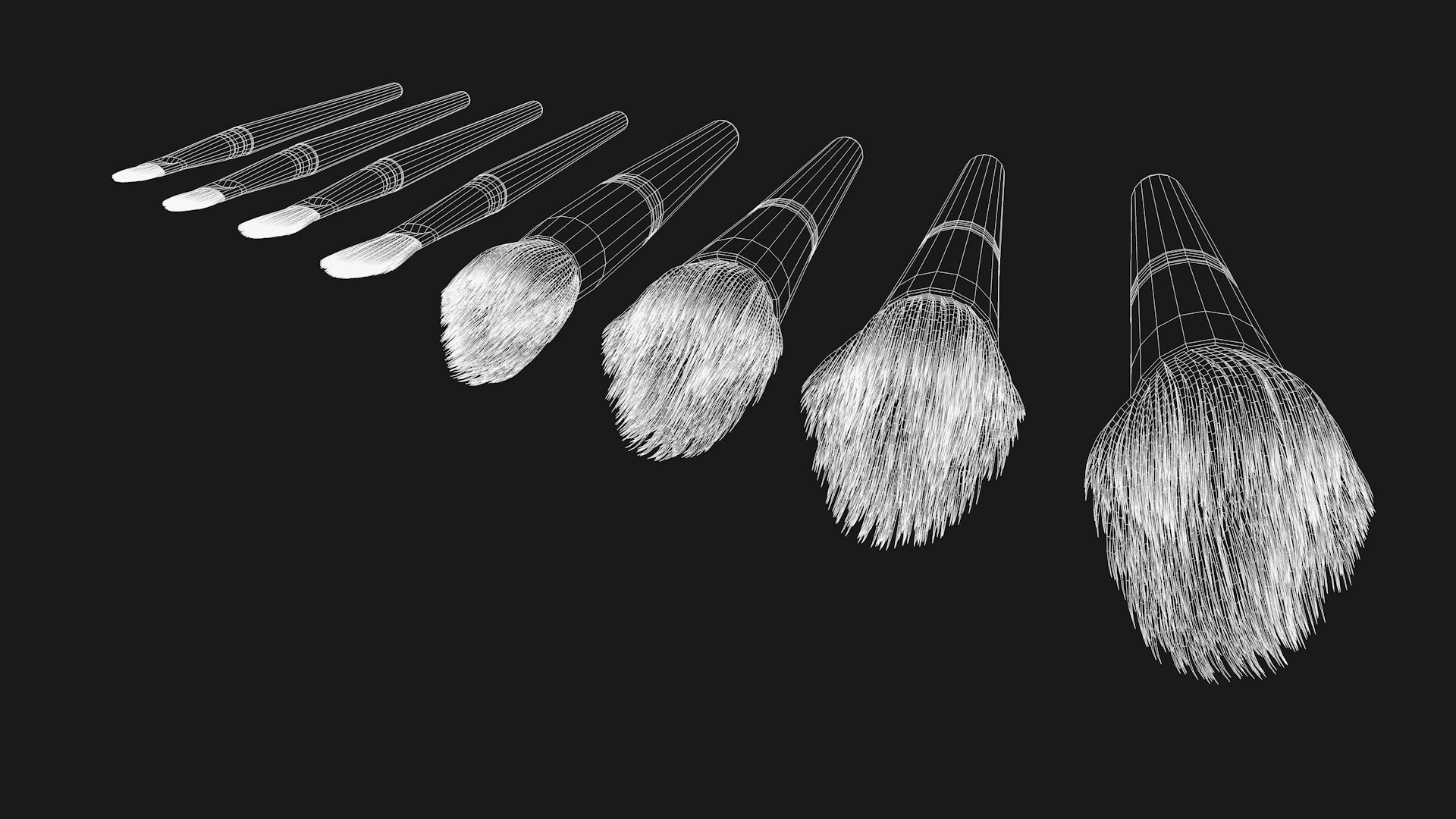 Brush Set 3 makeup brushes 3D model_9