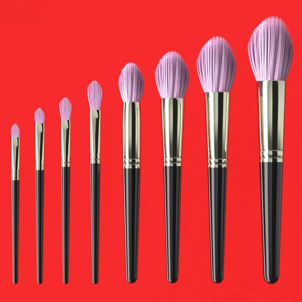 Brush Set 3 makeup brushes 3D model_0