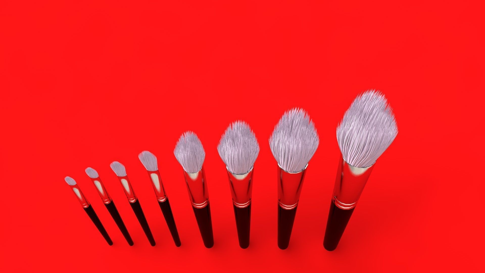 Brush Set 3 makeup brushes 3D model_5