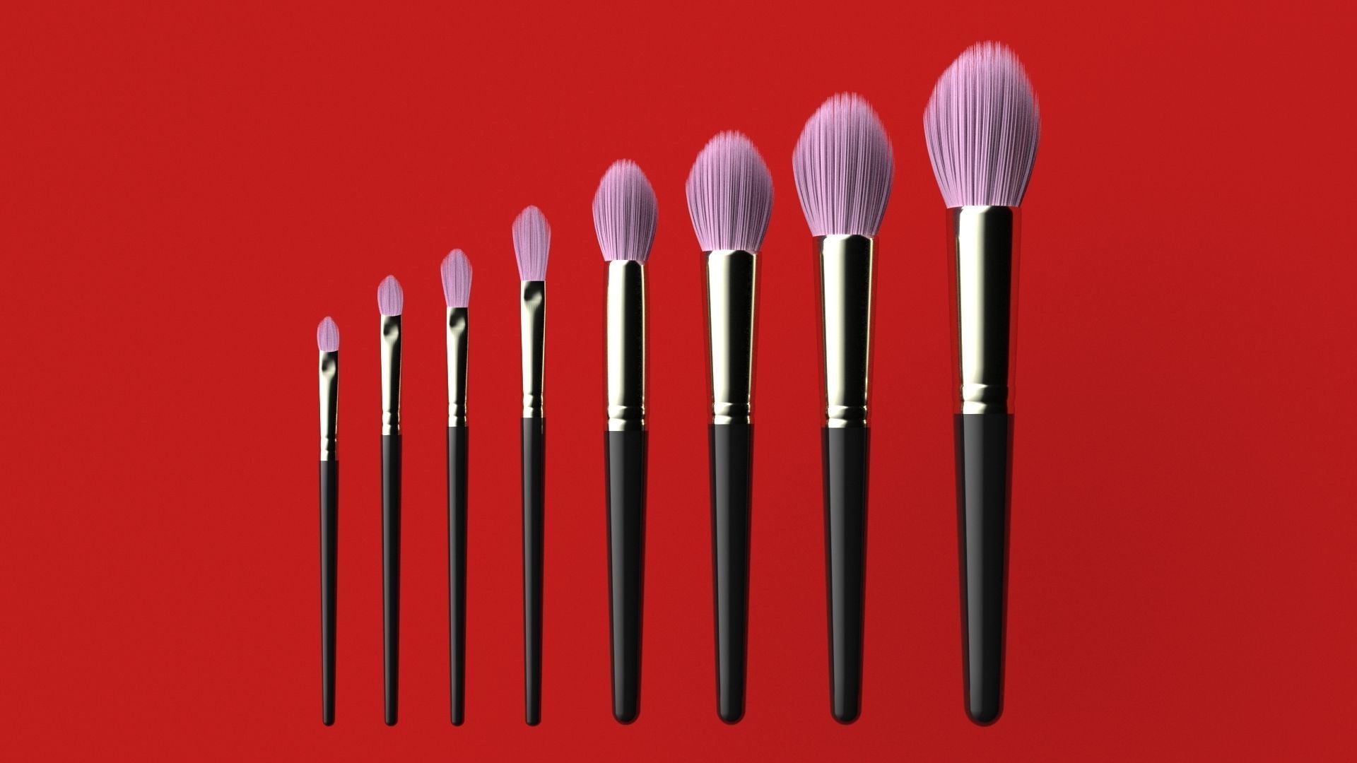 Brush Set 3 makeup brushes 3D model_1