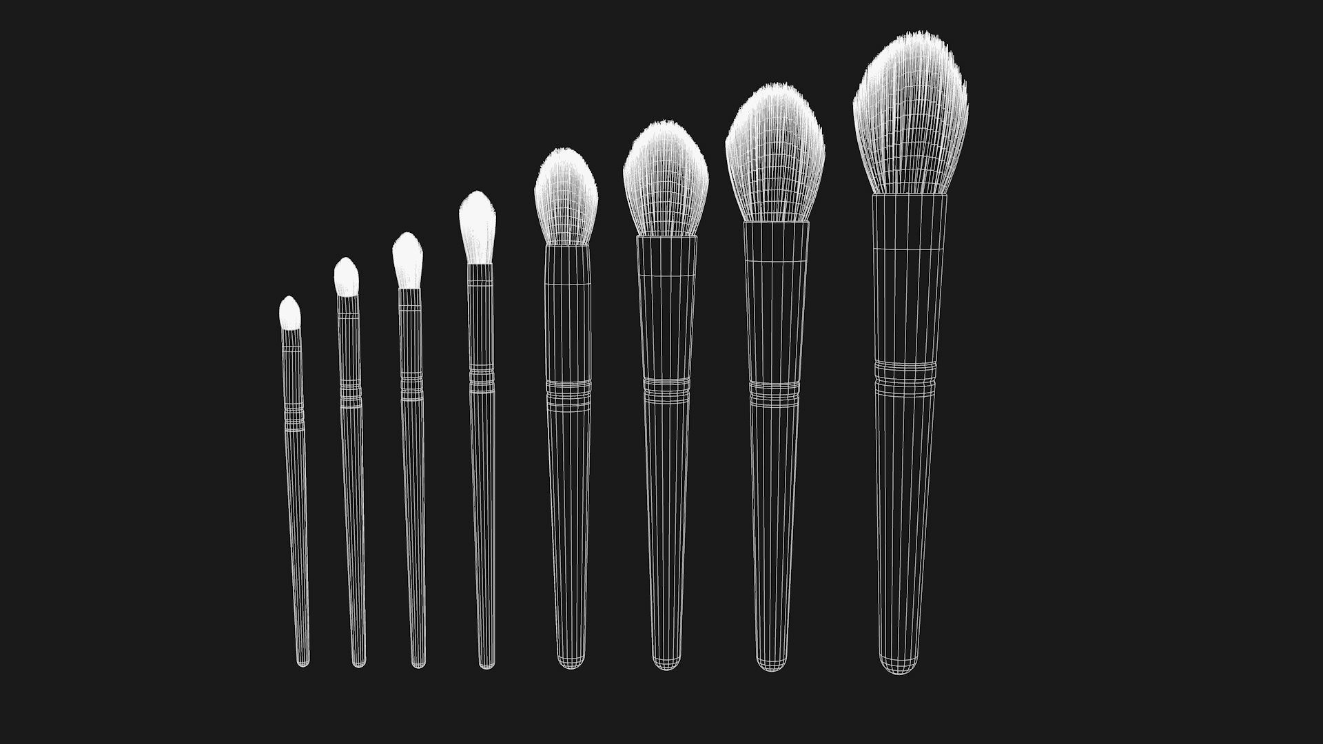 Brush Set 3 makeup brushes 3D model_7
