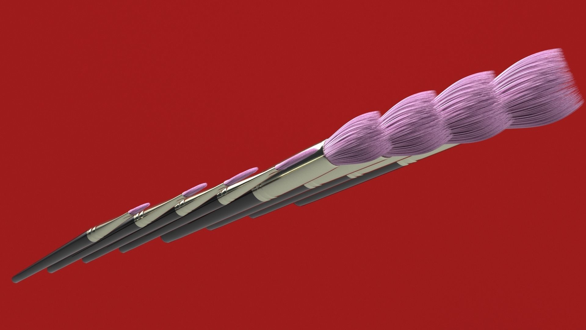 Brush Set 3 makeup brushes 3D model_4