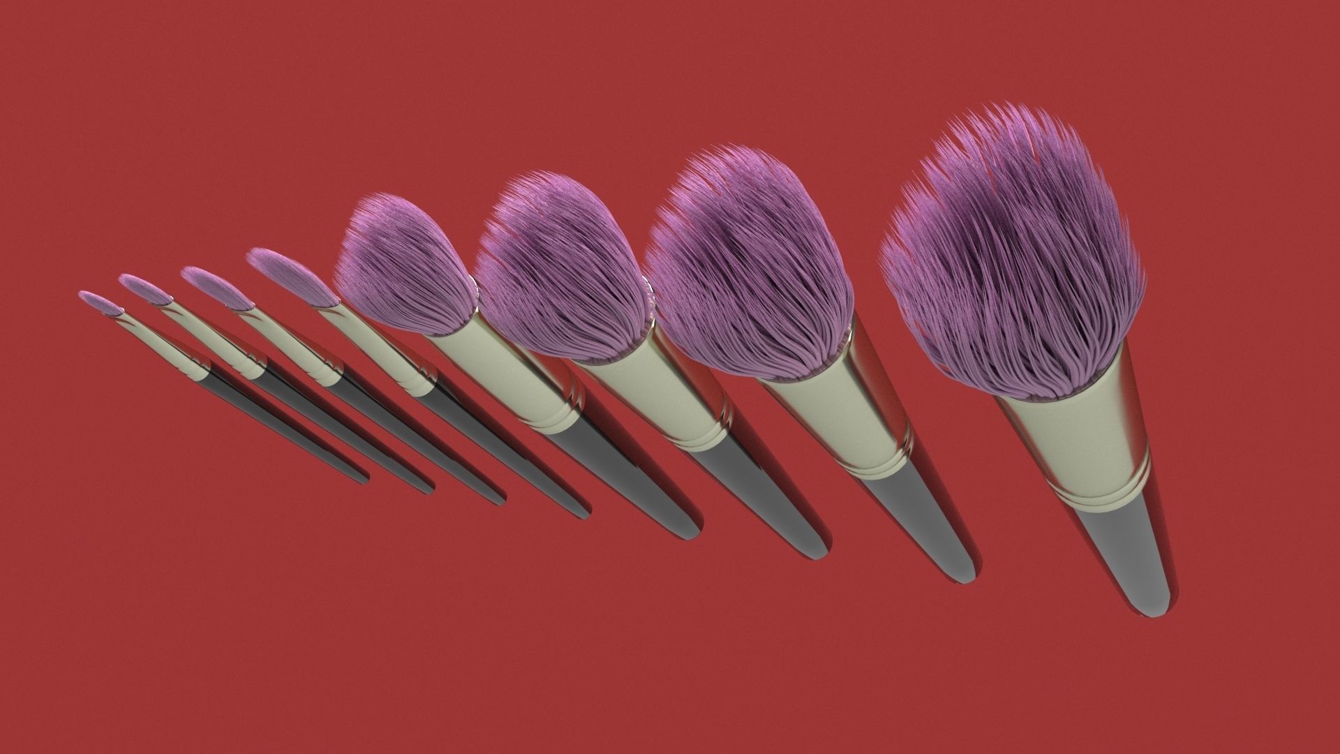 Brush Set 3 makeup brushes 3D model_2